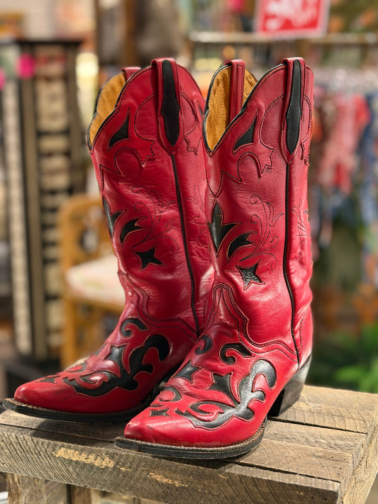 JB Dillon Red Leather Western Cowboy Boots – Size 7
