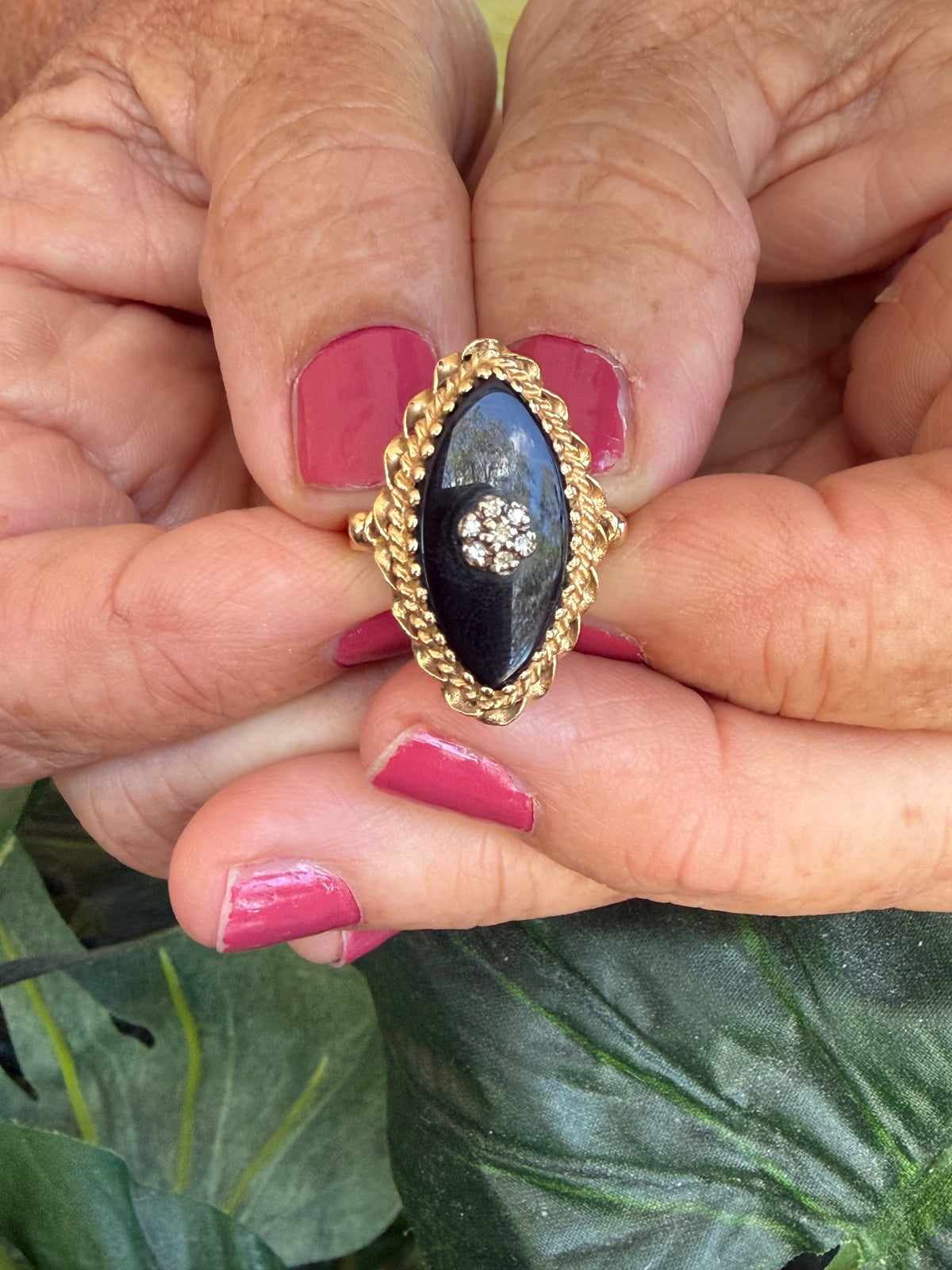 Vintage Black Onyx & Diamond Ring 14K Gold