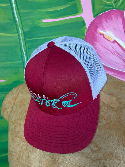 Coastal Wave Trucker Hat – Burgundy & Teal