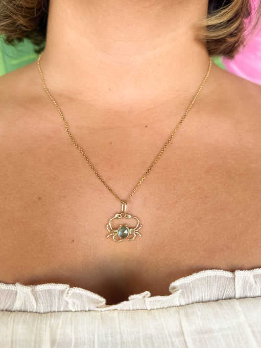 14K Gold Necklace & Crab Pendent with Topaz Stone