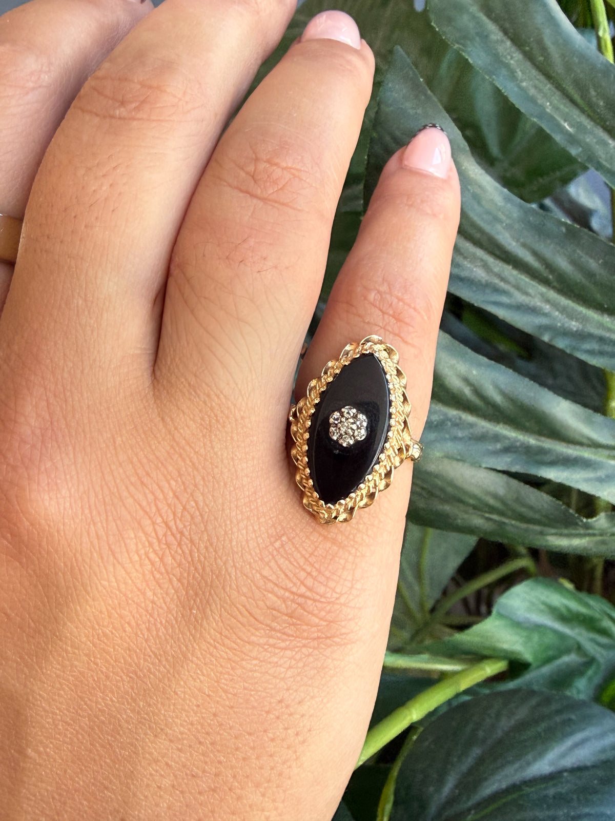 Vintage Black Onyx & Diamond Ring 14K Gold