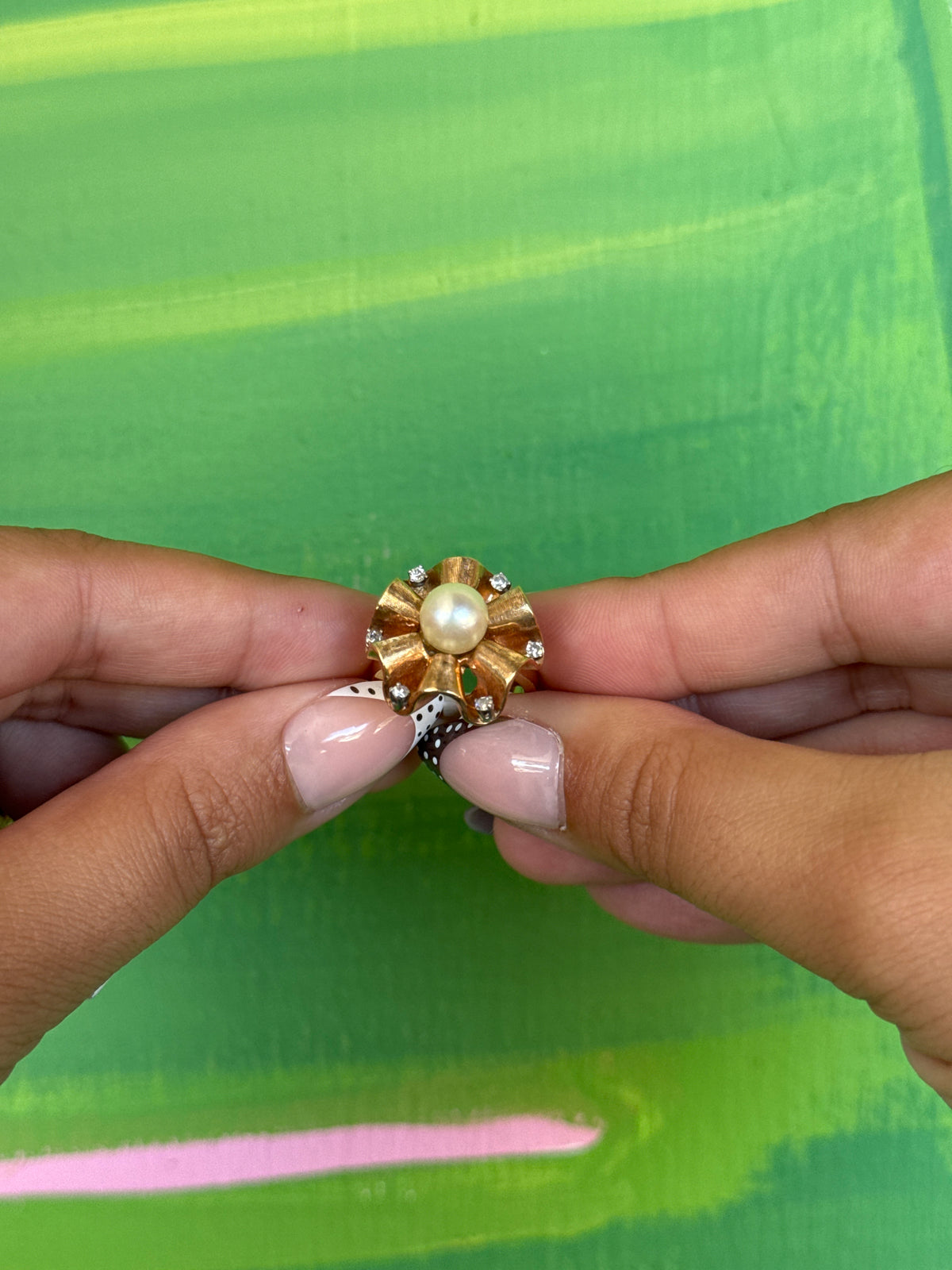 14K Vintage Pearl and Diamond Cocktail Ring