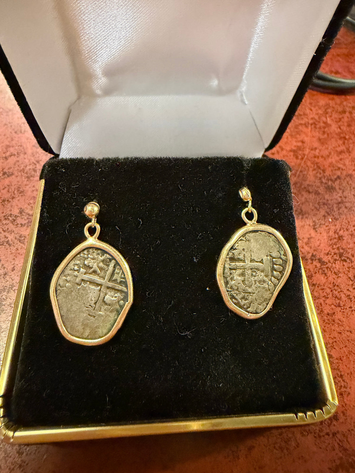Authentic Spanish Silver Cob Coin Earrings in 14K Gold – 1742 & 1744 Shipwreck Treasure Coins