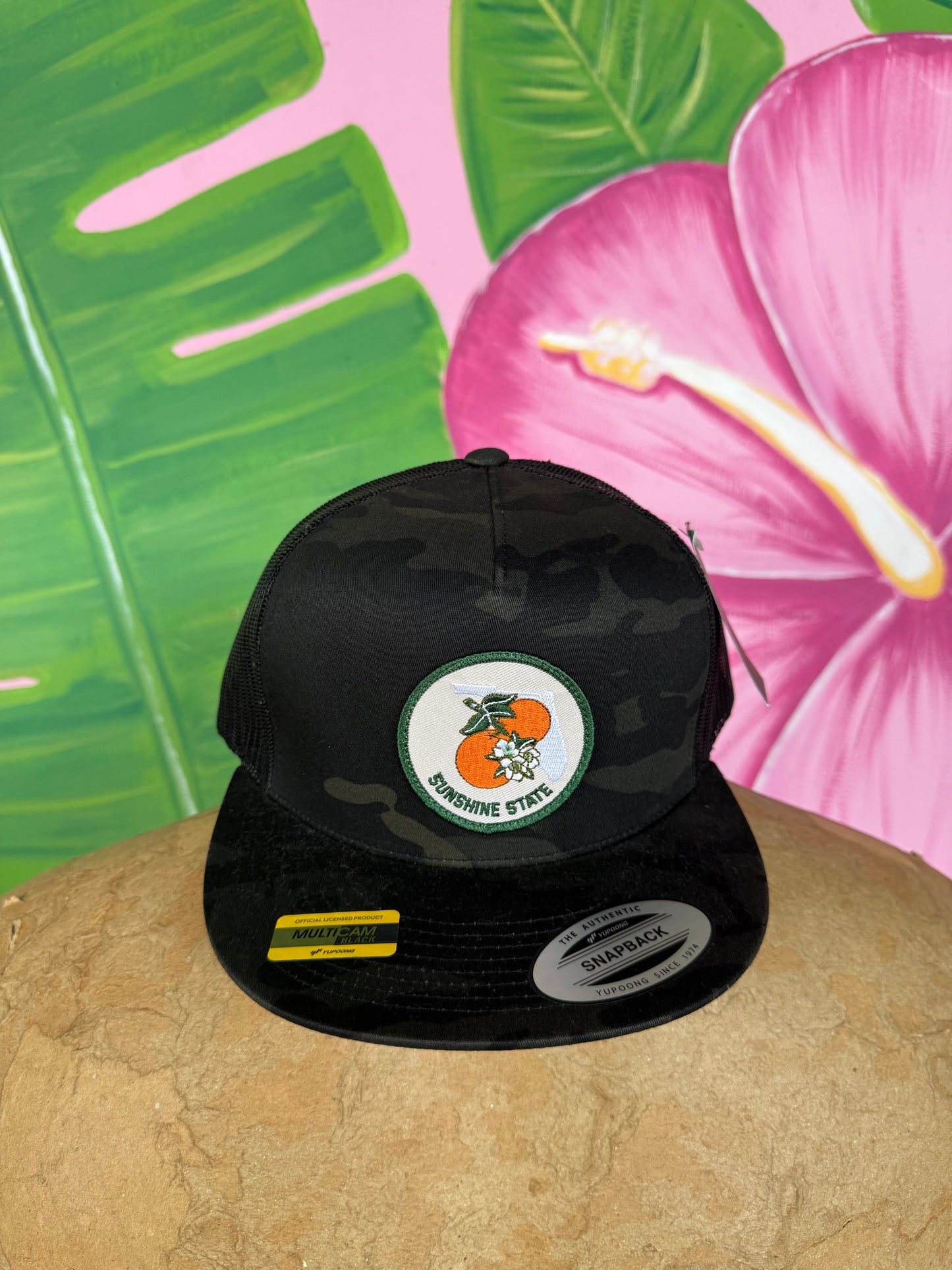 Florida Sunshine State Black Camo Trucker Hat