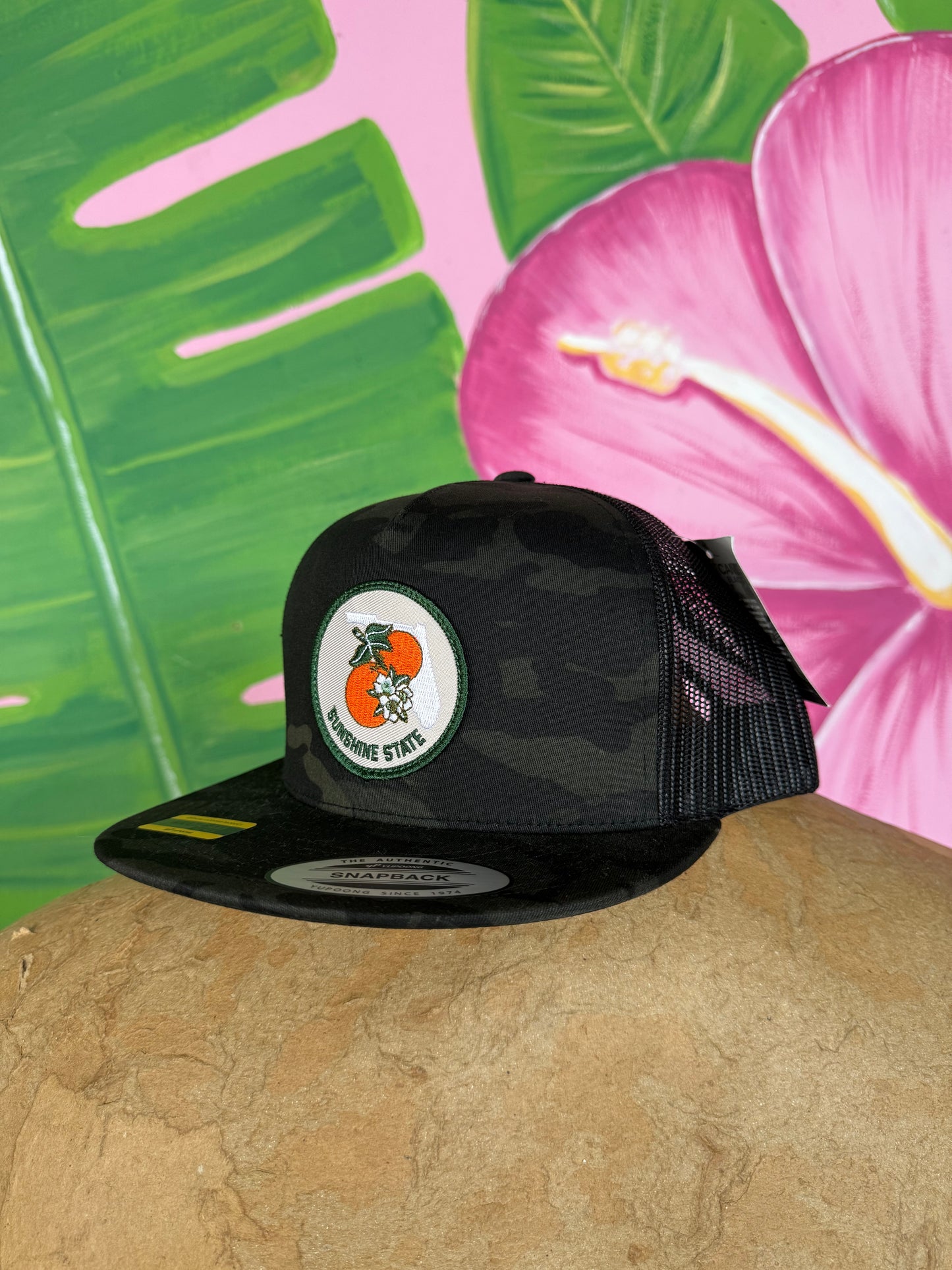 Florida Sunshine State Black Camo Trucker Hat