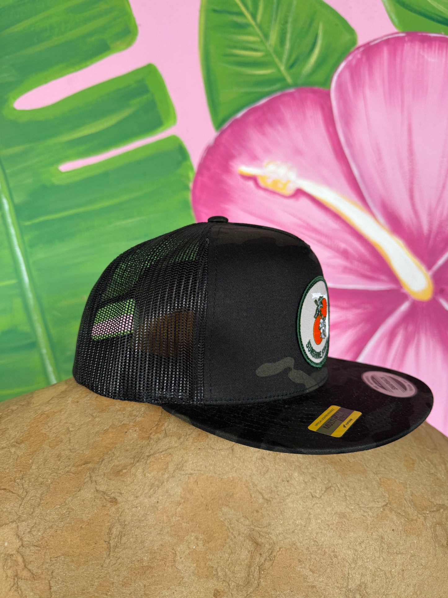 Florida Sunshine State Black Camo Trucker Hat