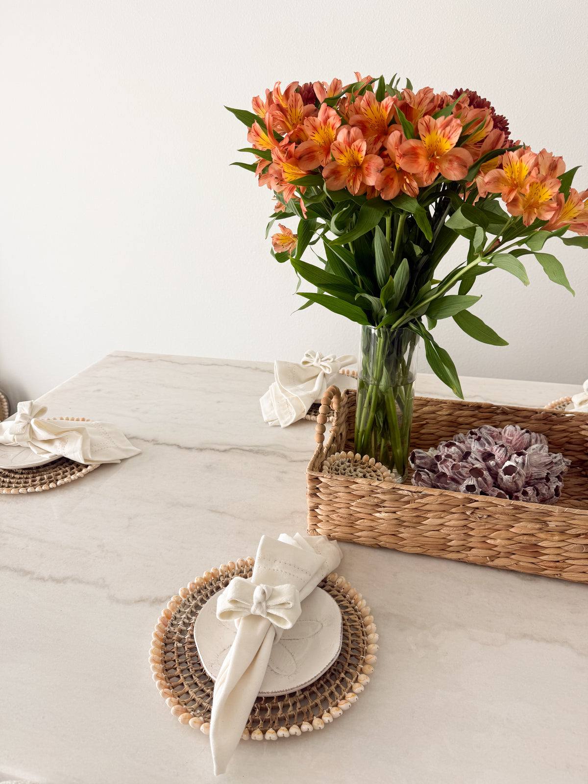 Coastal Seashell Beaded Woven Placemat – Natural Rattan & Shell edge table decor